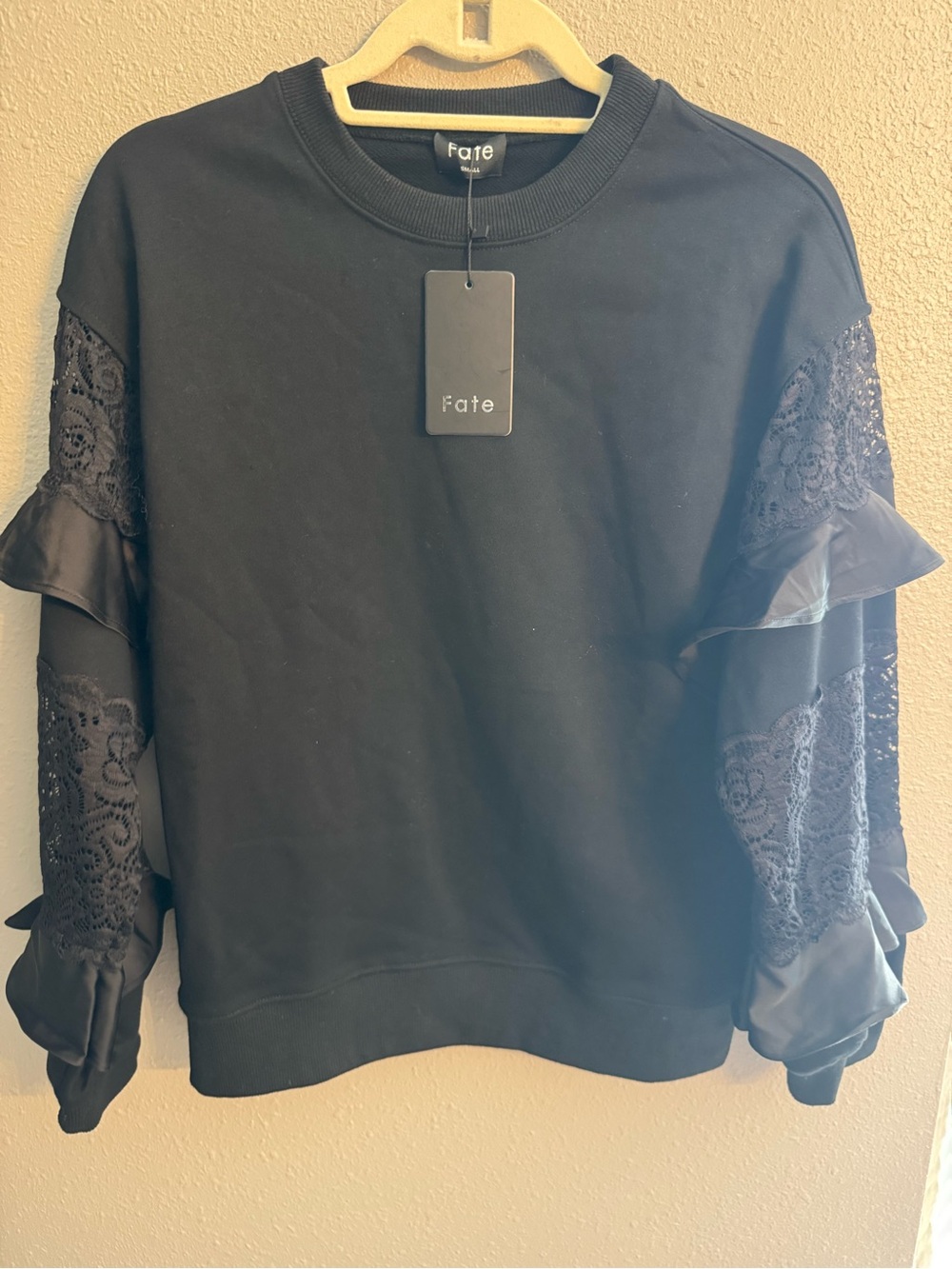 Fate Black Lace & Ruffle Sleeve Crewneck Sweatshirt